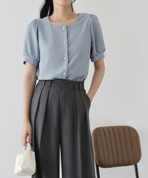 BLUEEAST ブラウス シャツ パールボタンブラウス レディース