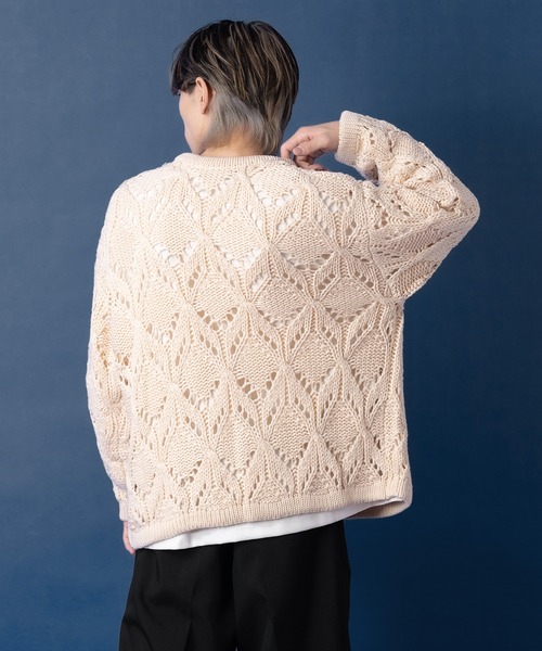 nullus カーディガン NULL カーディガン 「NULL」透かし編みニット カーディガン メンズ