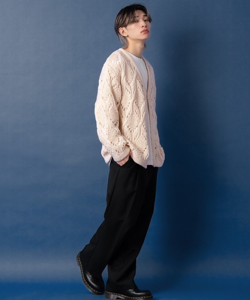 NULL カーディガン 「NULL」透かし編みニット カーディガン メンズ