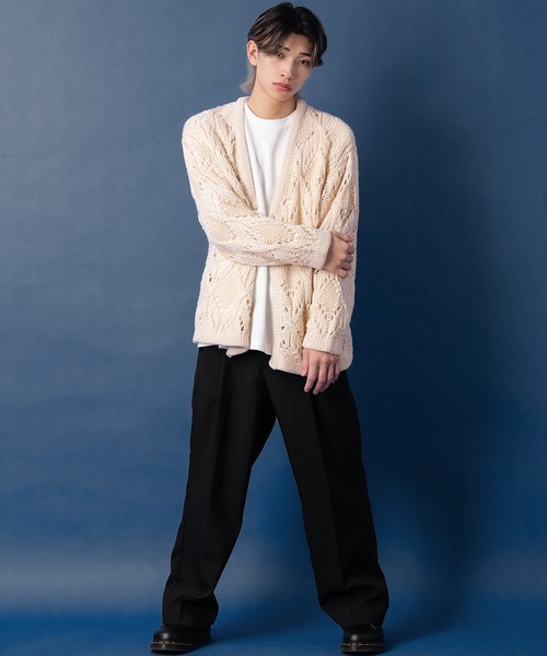 NULL カーディガン 「NULL」透かし編みニット カーディガン メンズ