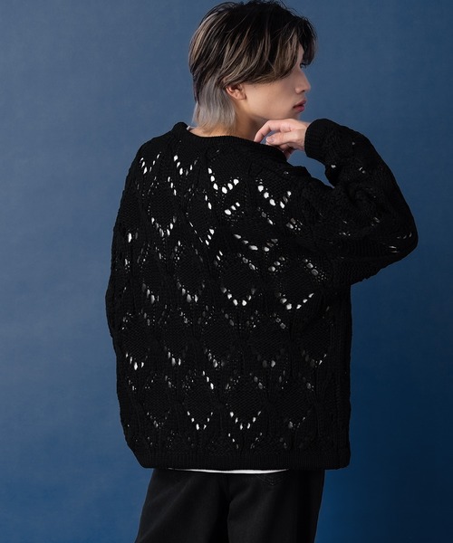 NULL カーディガン 「NULL」透かし編みニット カーディガン メンズ