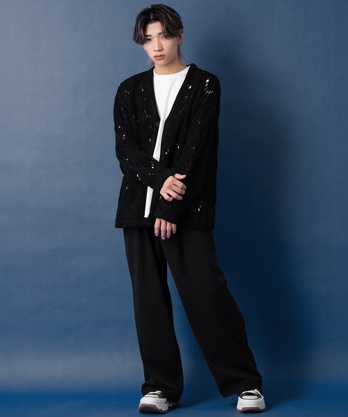 NULL カーディガン 「NULL」透かし編みニット カーディガン メンズ