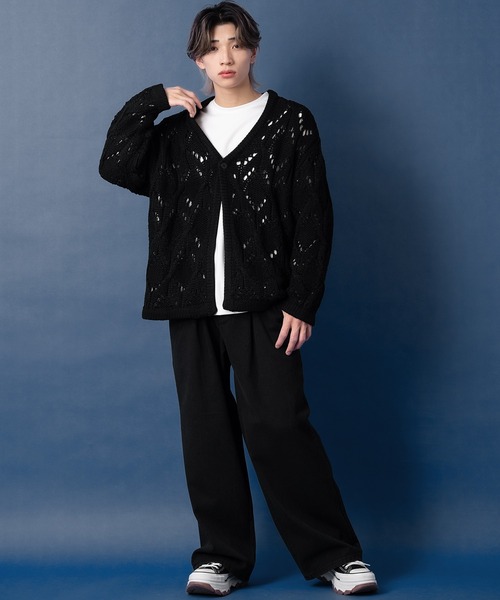 NULL カーディガン 「NULL」透かし編みニット カーディガン メンズ