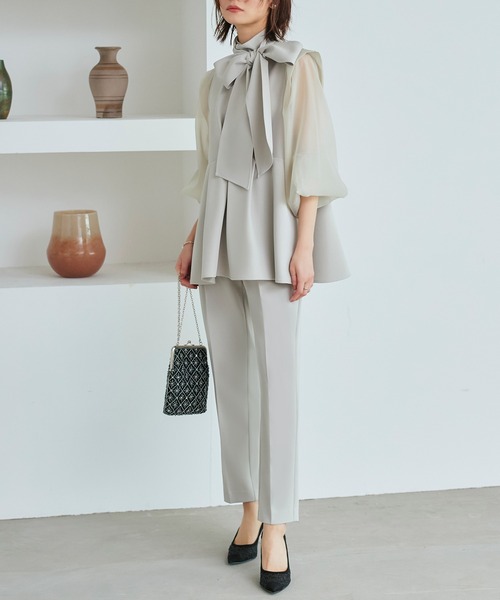 【大きめ】ルイルエ オーガンジースリーブ パンツ セットアップ 3L 結婚式 RUIRUE BOUTIQUE（ルイルエブティック） パンツドレス 「オケージョン