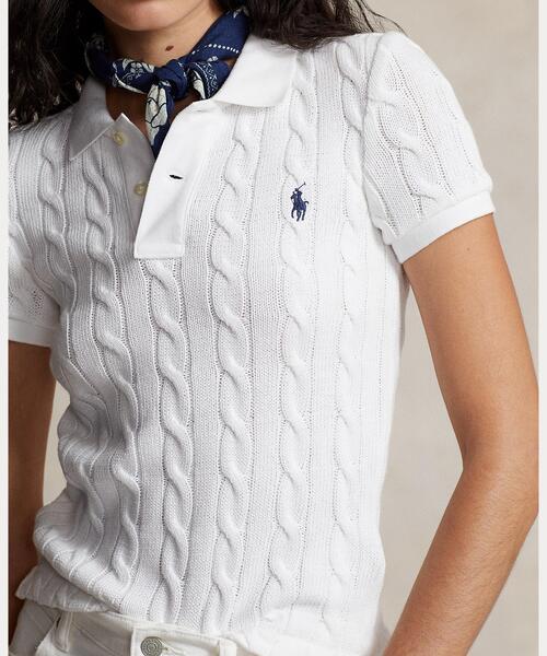 POLO RALPH LAUREN  ケーブルニットポロシャツ　白　Sサイズ POLO RALPH LAUREN ポロシャツ ポロ ケーブルニット レディース