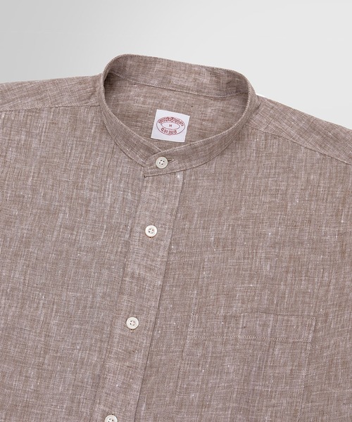 BROOKS BROTHERS シャツ リネン バンドカラー カジュアルシャツ
