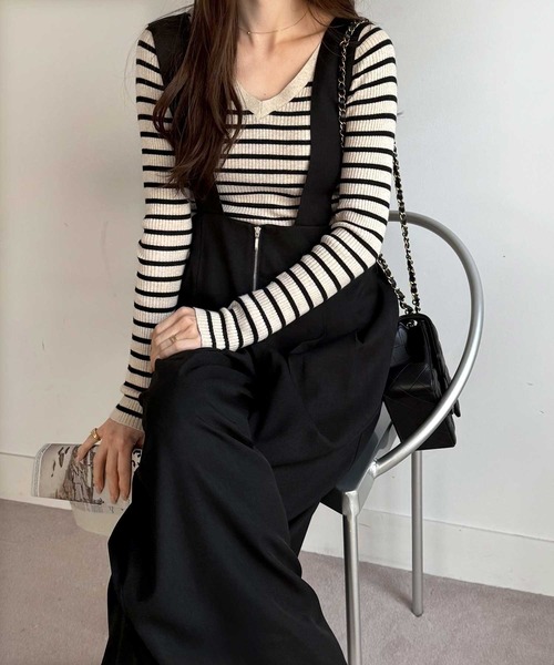 極美品 Arpege story　パンツ　黒　１　S　サロペット　ハイウエスト ストラップサロペットハイウエストパンツ [M3965] - レディース