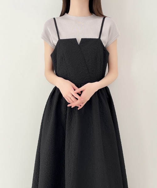 ECLIN ワンピース ふくれジャガードロング丈ボリュームフレア