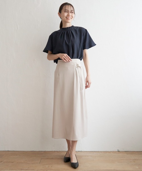 2waフリル付きブラック半袖トップス セール】2wayフリルショルダートップス（Tシャツ/カットソー