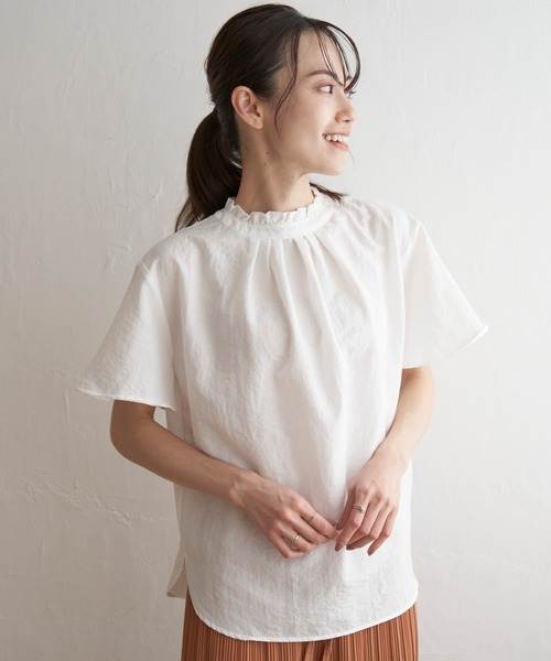 ikka ブラウス シャツ 襟フリル2WAY半袖ブラウス レディース
