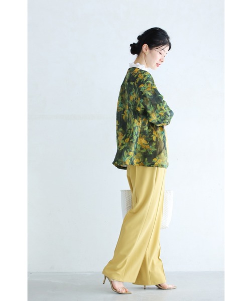 Leader Madam 花柄ブラウス グリーン ボタン 華やか 古着 レトロ VINTAGE - Leader Madam 花柄ブラウス グリーン ボタン 華やか 古着