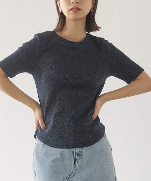 tシャツ コンパクトラメテレコトップス「低身長・小柄女性」 レディース