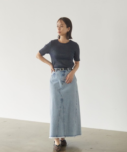 STRATA tシャツ コンパクトラメテレコトップス「低身長・小柄