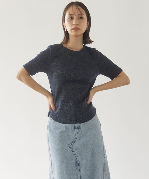 tシャツ コンパクトラメテレコトップス「低身長・小柄女性」 レディース STRATA tシャツ コンパクトラメテレコトップス「低身長・小柄