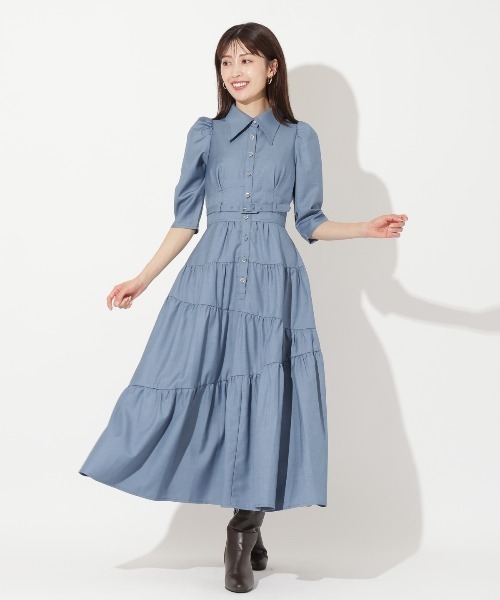 And Couture ワンピース ベルト付ティアードシャツワンピース
