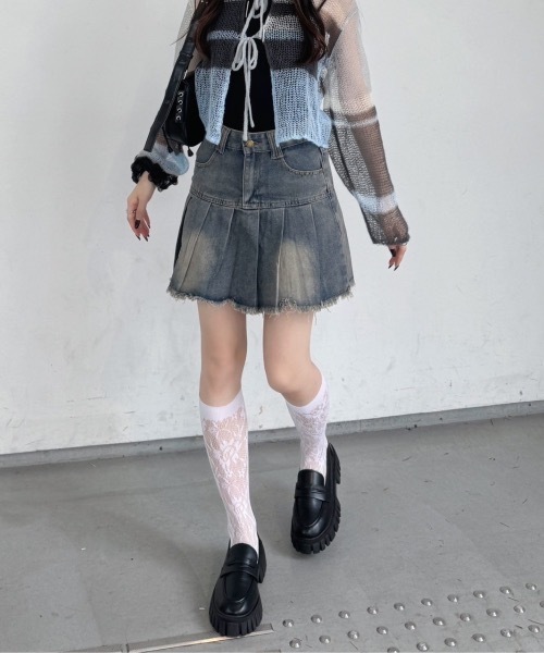 nemne（ネンネ） スカート 「Delfy」フェードデニムプリーツスカート
