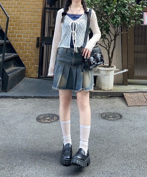 nemne（ネンネ） スカート 「Delfy」フェードデニムプリーツスカート
