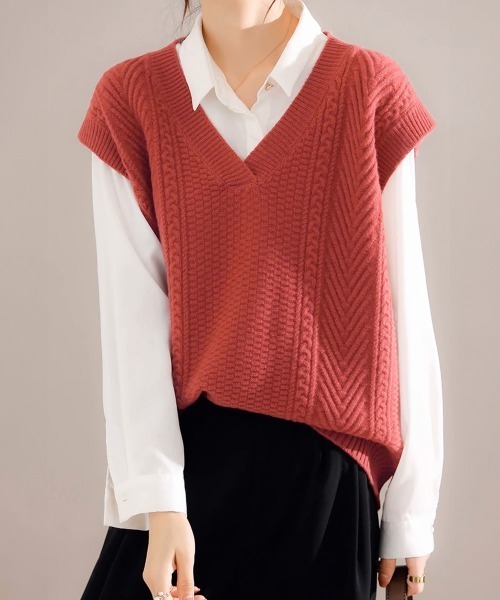 miniministore ベスト ジレ ケーブルニットベスト レディース