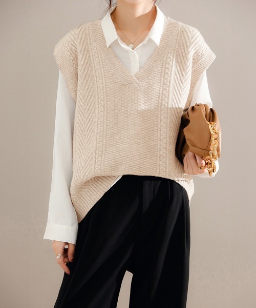 miniministore ベスト ジレ ケーブルニットベスト レディース