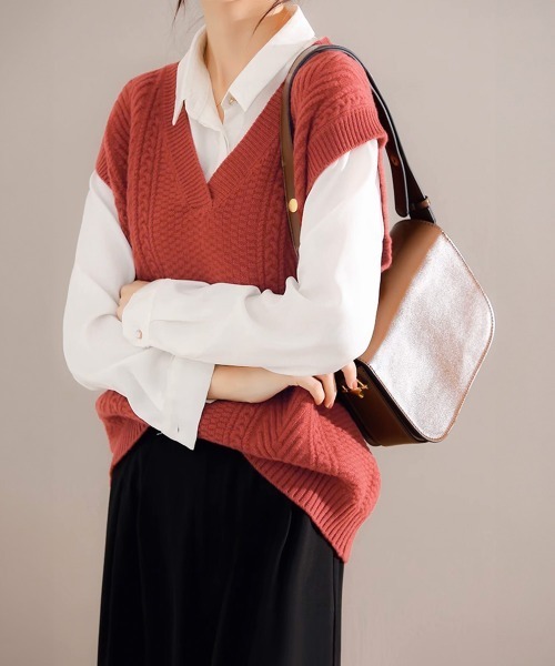 ベスト ジレ ケーブルベスト レディース miniministore ベスト ジレ ケーブルニットベスト レディース