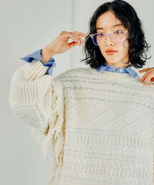 LEPSIM（レプシィム） ニット セーター 3ゲージパッチワークフリンジ