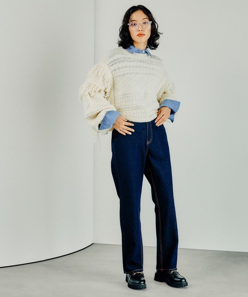 LEPSIM（レプシィム） ニット セーター 3ゲージパッチワークフリンジ