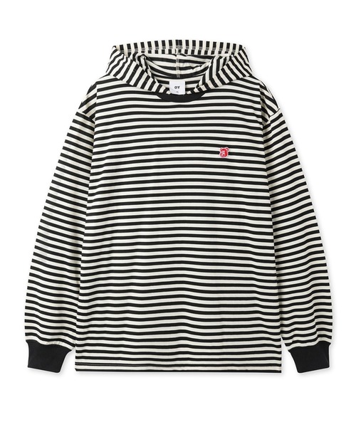 tシャツ 「OY/オーワイ」 PATCH STRIPE HOODED L/S TEE/パッチストライプフード長袖カットソー レディース メンズ