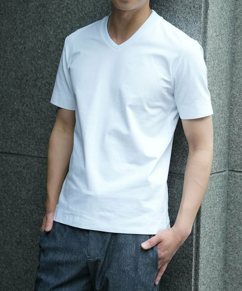tシャツ 「ACTIVE TAILOR/アクティブテイラー」シルケット加工VネックTシャツ「接触冷感」「UVカット」 メンズ_1