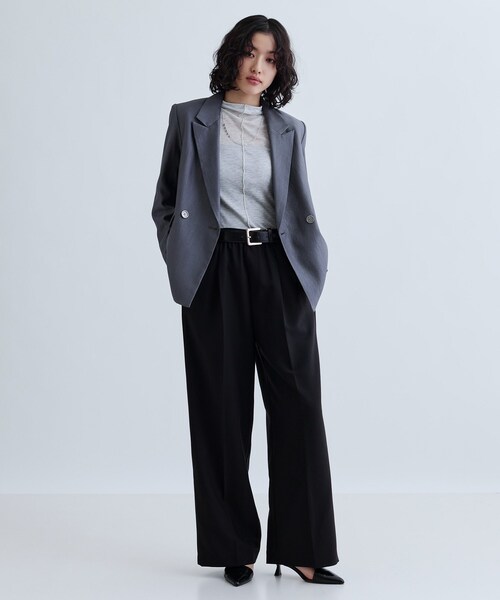 INDIVI GALLEST パンツ イージーストレートワイドパンツ「裏地付き  