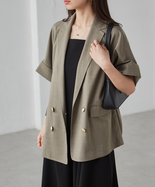 新品未使用タグ付★RANAN麻調ダブルボタンハーフスリーブジャケット　ベージュL R05096EW014441_fw_thumbM.jpg