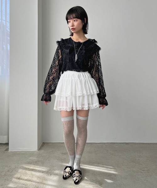 Jewelobe スカート ギンガムチェックティアードミニスカート