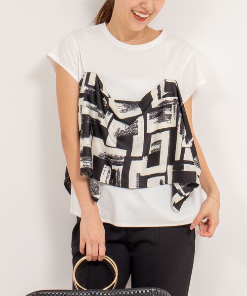 BOTTEGA VENETA レディース シルクスカーフ付きTシャツ BOTTEGA VENETA】シルクスカーフ付き Tシャツ コットン (BOTTEGA
