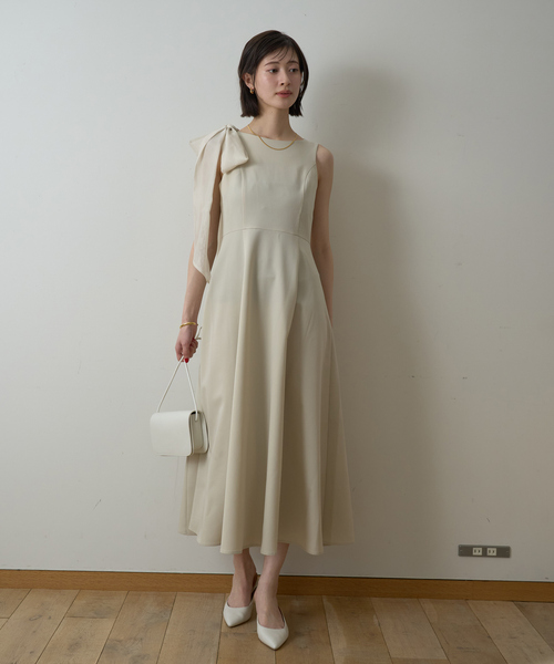 Rouge Vif ルージュヴィフ ブラック ロングワンピース パフスリーブ ルージュヴィフ/Rouge vif】バックカシュクールワンピース 濃紺