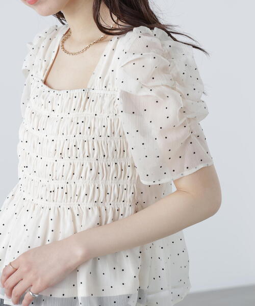 FREE'S MART ブラウス シャツ フロッキードットシャーリングペプラム