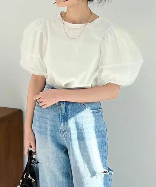 tシャツ パフオーガントップス レディース