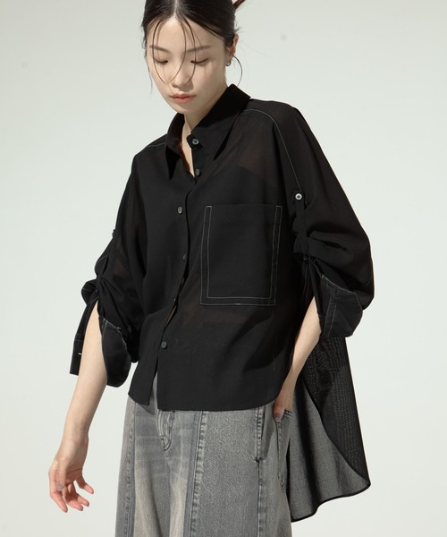 ブラウス シャツ 「STUDIOUS/ステュディオス」Matte Sheer Over Shirt/ステッチシアーシャツオーバーシャツ レディース