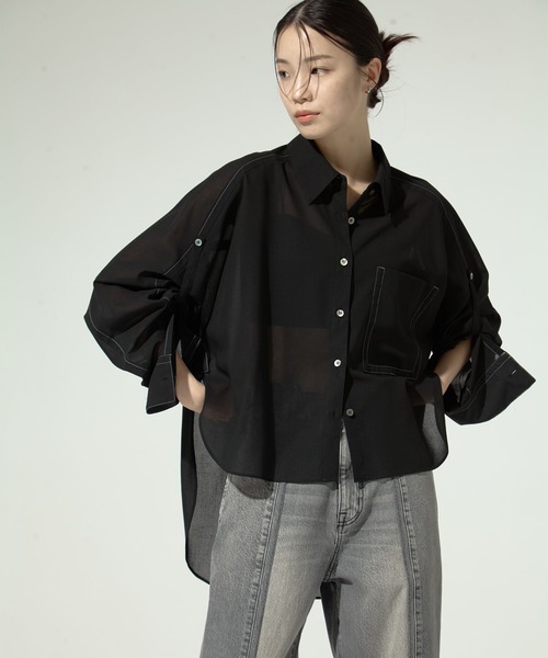 【STUDIOUS】ステッチシアーシャツ STUDIOUS（ステュディオス） リネンシャツ ブラウス シャツ 「STUDIOUS