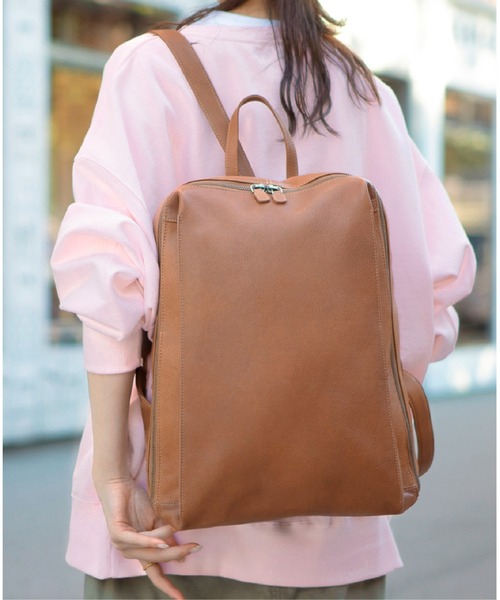 デイバック リュック 薄型 Bellows ベジタブルタンニンレザー