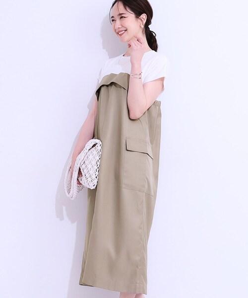 DRESKIP ワンピース 「洗える/S-LL」1枚でコーデが完成 異素材