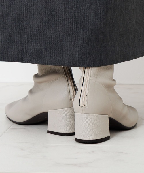 HIMIKO ブーツ 「HIMIKO」「撥水」バックジップヒールストレッチブーツ