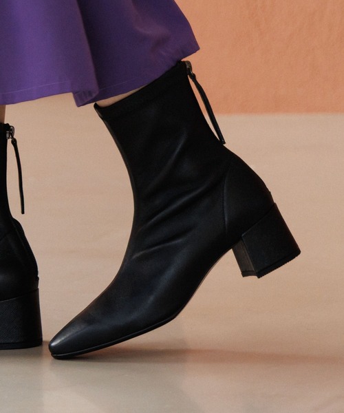 HIMIKO ブーツ 「HIMIKO」「撥水」バックジップヒールストレッチブーツ