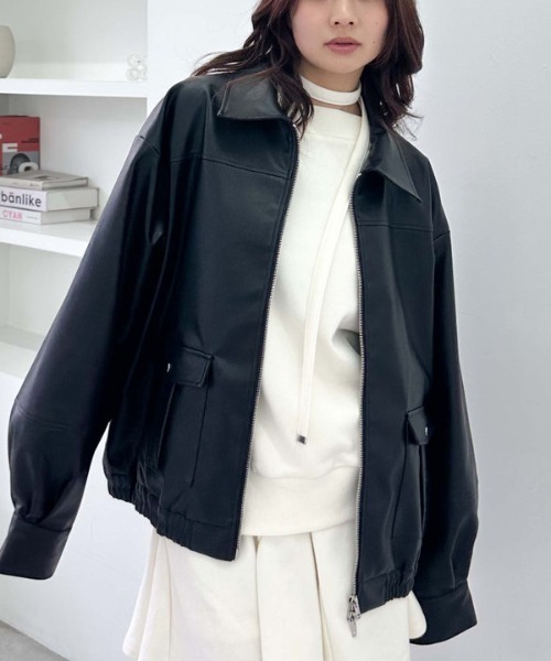 「archives」 ジップアップブルゾン MEDIUM ブラック レディース_画像5