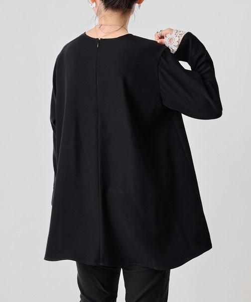 定価28600円　ビアズリー　刺繍チュニック ネイビー　タグ付き未使用品 リネン混ドット刺繍6分袖コクーンチュニック 36-0848 繊細なお花