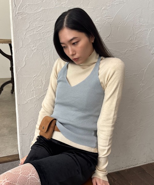 FUULLY STUDIO キャミソール リブニットホルターネックトップス