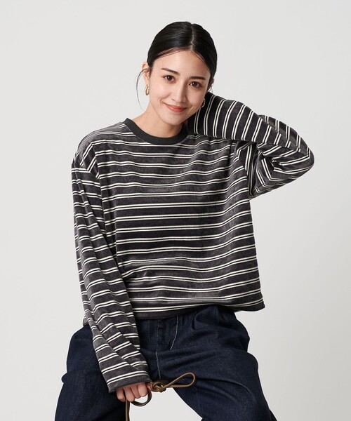tシャツ ポリエステルコットン ベロアボーダー ロングスリーブTシャツ レディース | BEAUTY＆YOUTH UNITED ARROWS