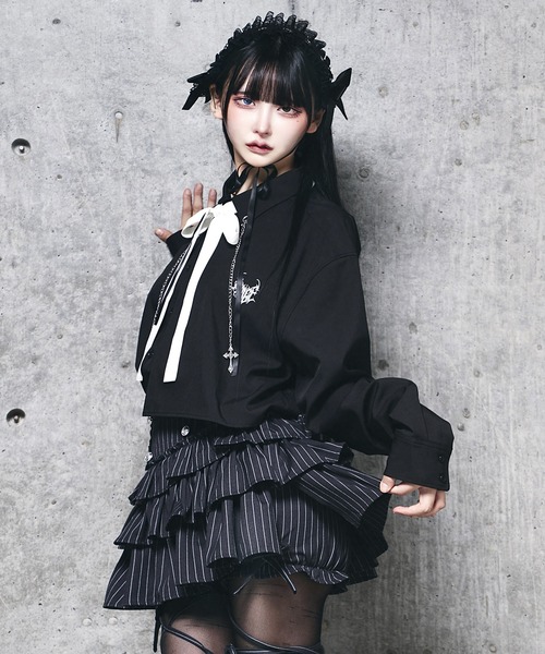 Amilige（アミリージュ） ブラウス シャツ チェーン付きバイカラー