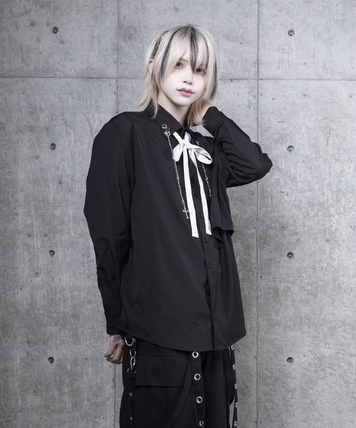 Amilige（アミリージュ） ブラウス シャツ チェーン付きバイカラー