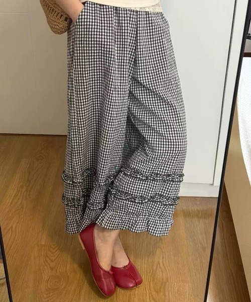 SHOUYO ワイドパンツ パンツ レースフリル切り替えワイドパンツ
