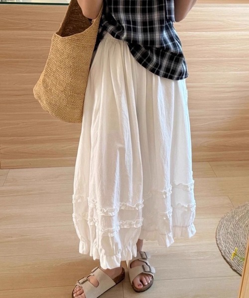 SHOUYO ワイドパンツ パンツ レースフリル切り替えワイドパンツ