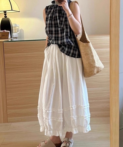SHOUYO ワイドパンツ パンツ レースフリル切り替えワイドパンツ
